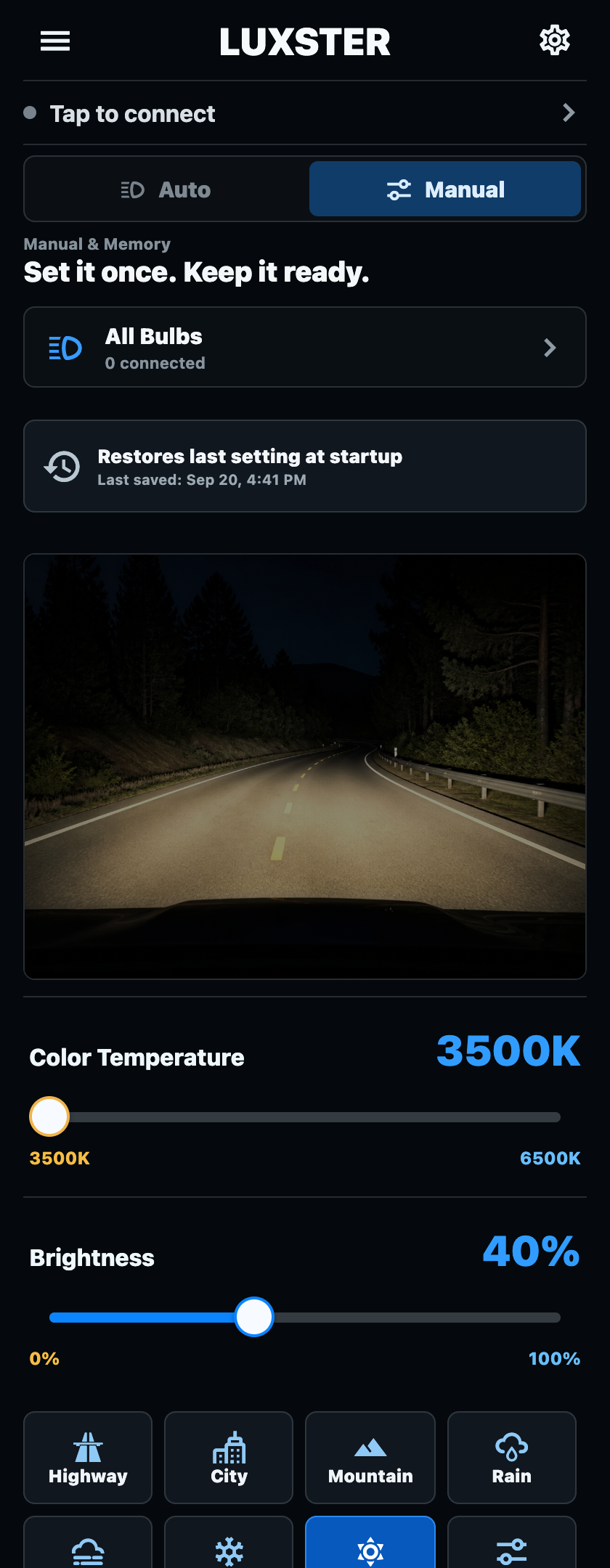 LUXSTER Light Manual interface with separate color-temperature and brightness controls