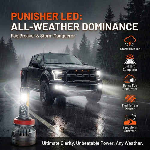 LUXSTER 2026 Punisher 60,000LM LED Headlight Bulbs, Ultra-Bright TalonLED Chips, 6000K Pure White Foglight, Easy Plug-N-Play Installation, IP68 Waterproof, Pack of 2