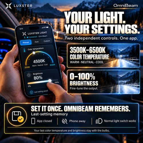 LUXSTER 2026 OmniBeam 100,000LM LED Headlight Bulbs, Smart App, 3500K-6500K, 2 Pack