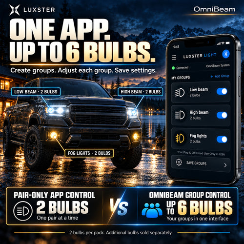 LUXSTER 2026 OmniBeam 100,000LM LED Headlight Bulbs, Smart App, 3500K-6500K, 2 Pack