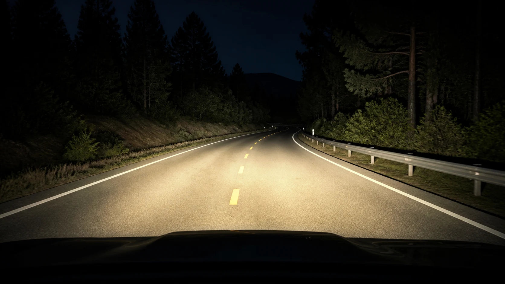 Night road with warm white lighting
